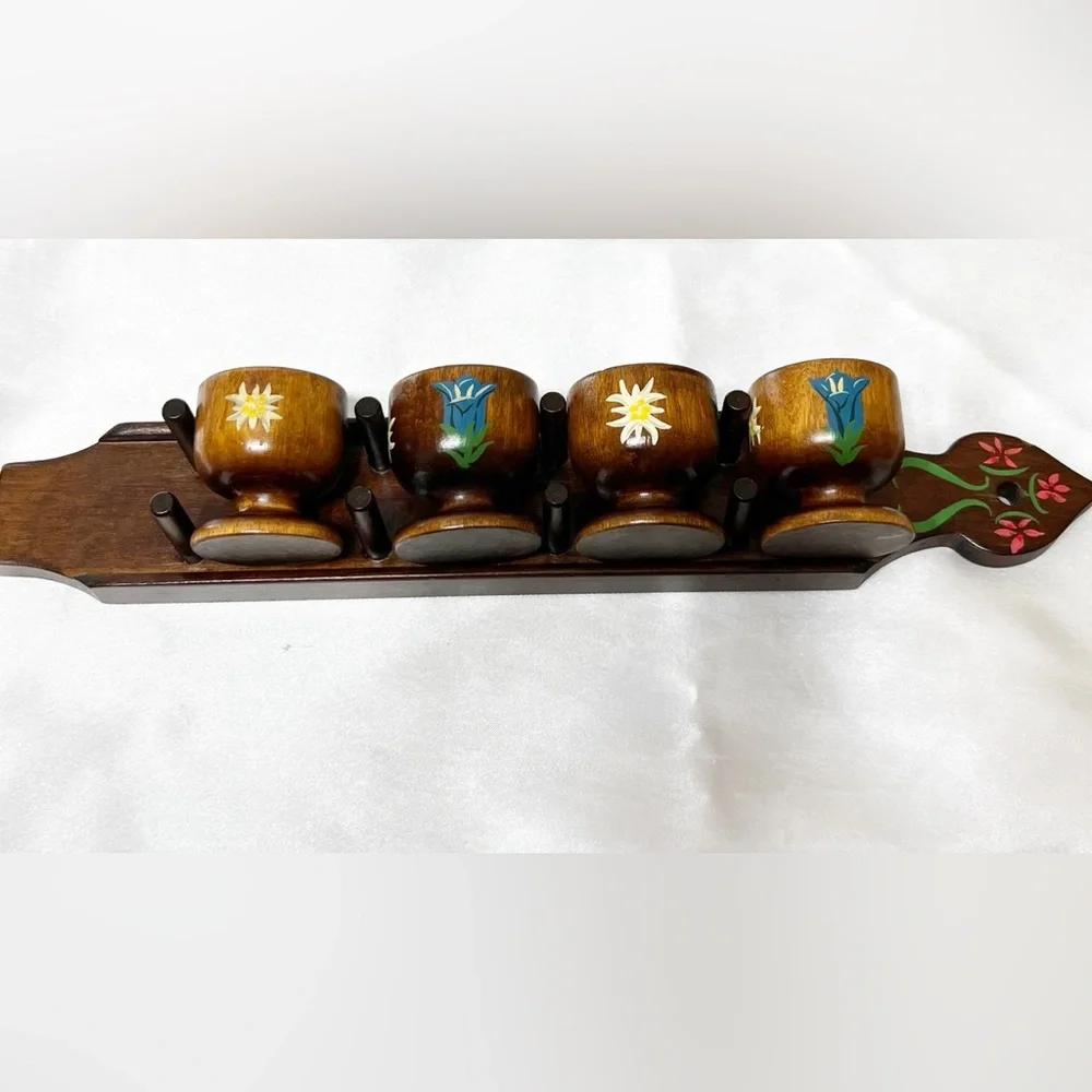 Authentic♥️Vintage Bavarian/Austrian Folk Art Wall Hanging Egg Cups